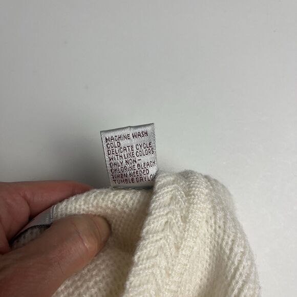 Vintage Wool Blend Ivory Boxy Cardigan M Crop Ladies Preppy Cottagecore Grandma - Picture 13 of 13